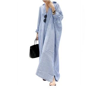 Oversized blue and white stripe shirt dress, size medium.